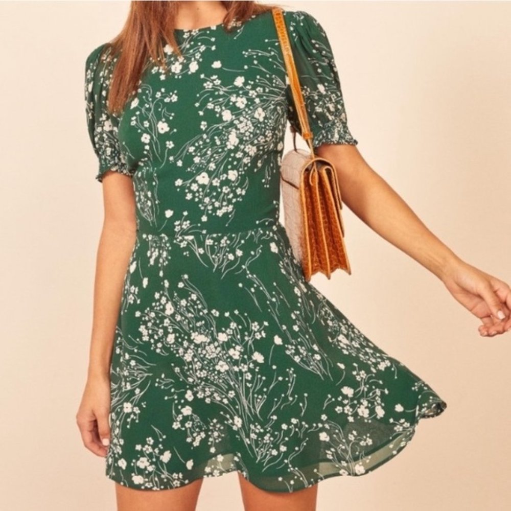 Reformation Doutzen Green Floral Mini Dress